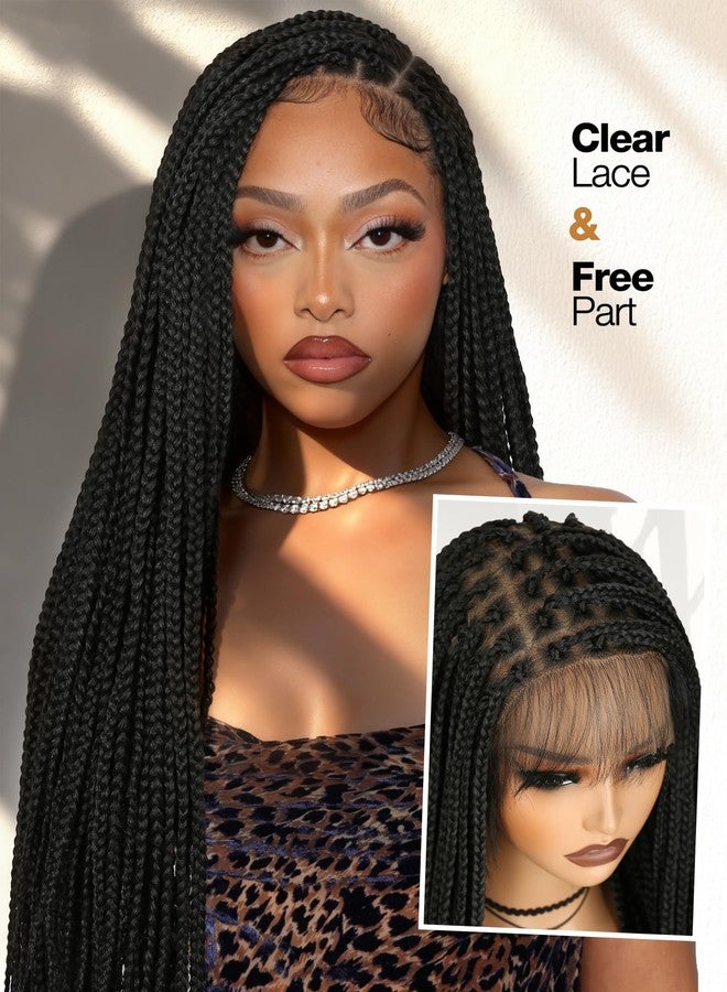 Fancy Hair Box Braided Wig for Black Women Square Knotless Full Double Lace Glueless Braid Wigs with Baby Hair for African American Women 32 Inches - Image 5